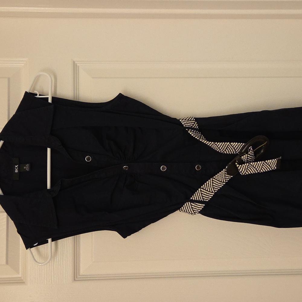 BCX Navy Sleeveless Button Up Dress with Belt Size M - Picture 2 of 10